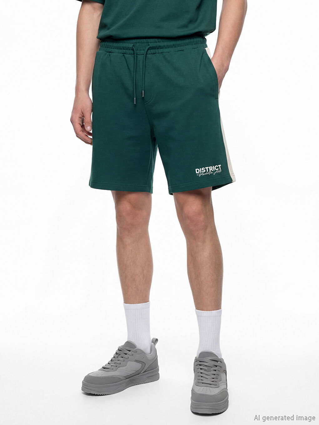 Yeşil Standart Kalıp Baskılı Erkek Şort-1