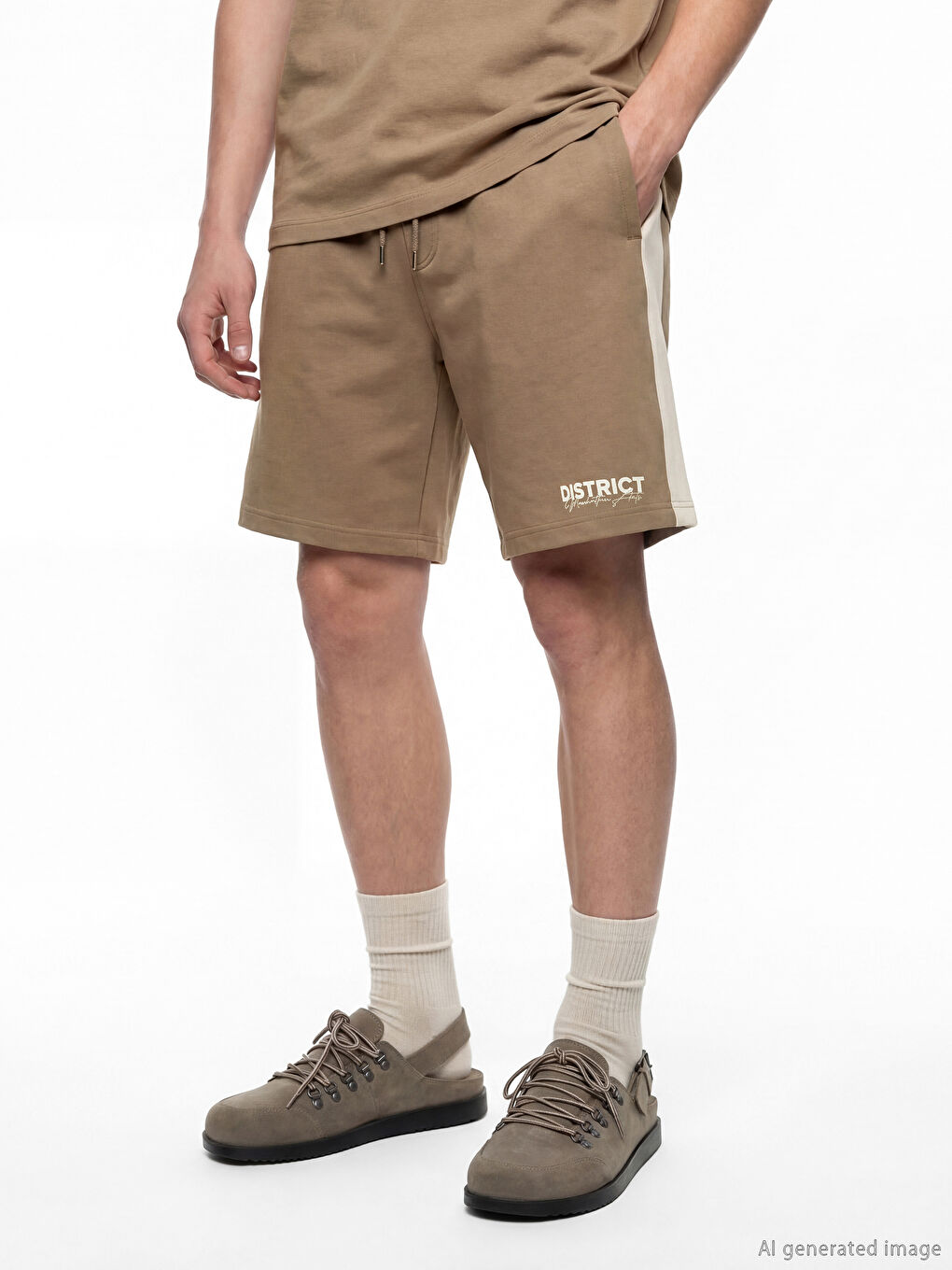 Kahverengi Standart Kalıp Baskılı Erkek Şort-1