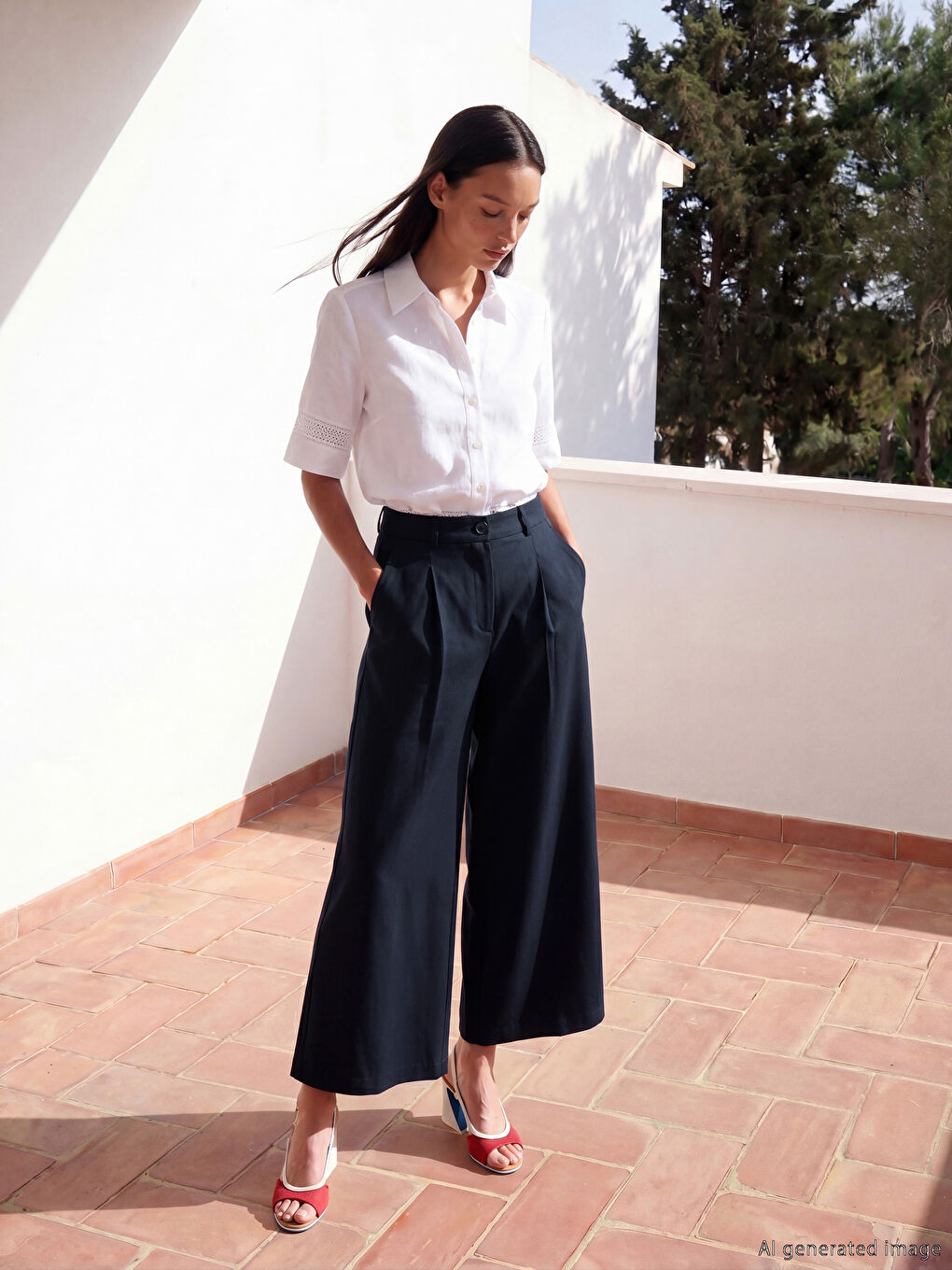 Loose Fit Women's Pleated Fabric Trousers