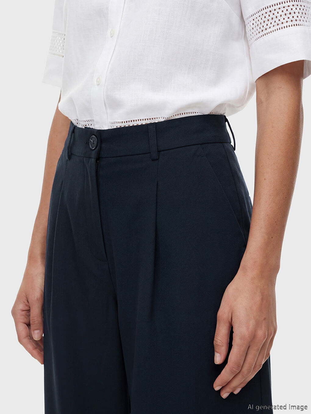 Loose Fit Women's Pleated Fabric Trousers-2