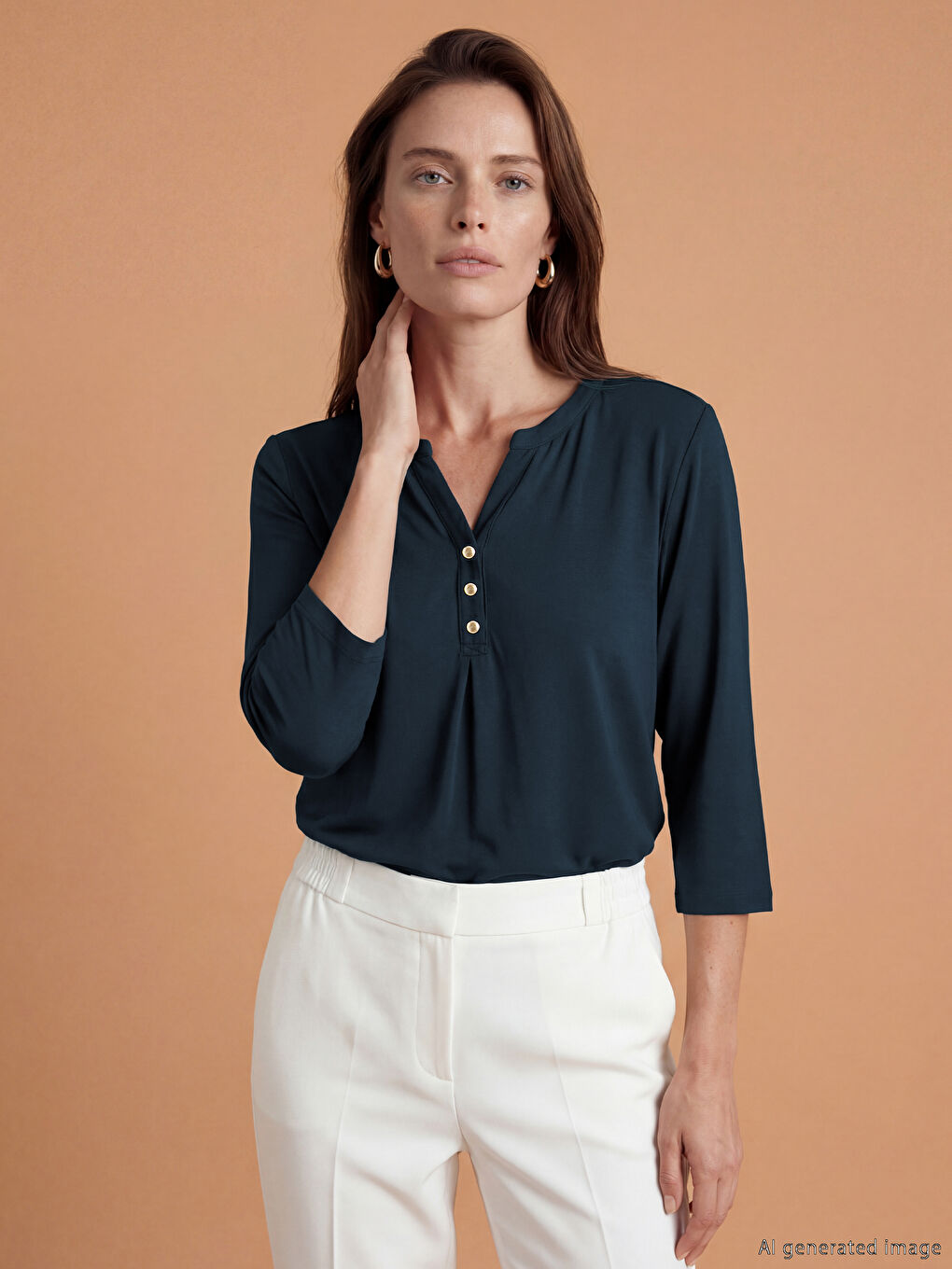 Lacivert Kaçık Yaka Bluz