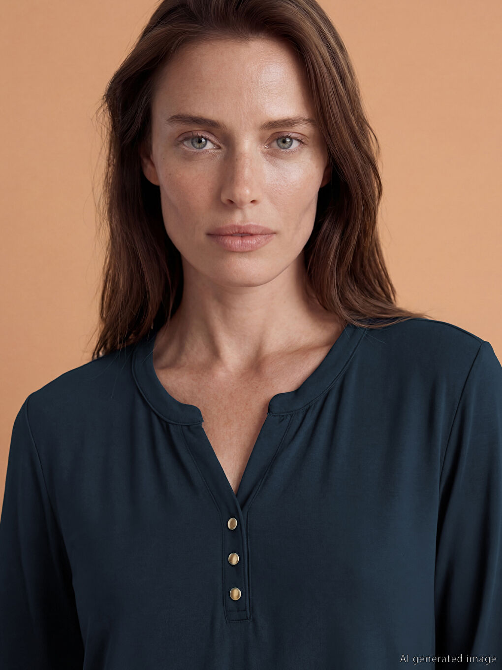 Lacivert Kaçık Yaka Bluz-1