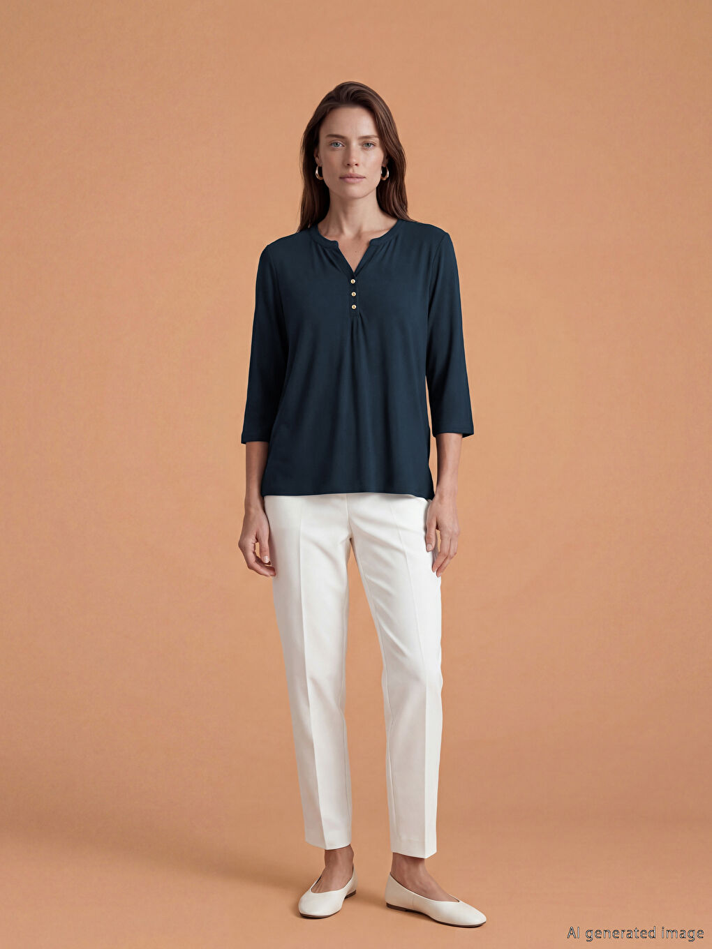 Lacivert Kaçık Yaka Bluz-2