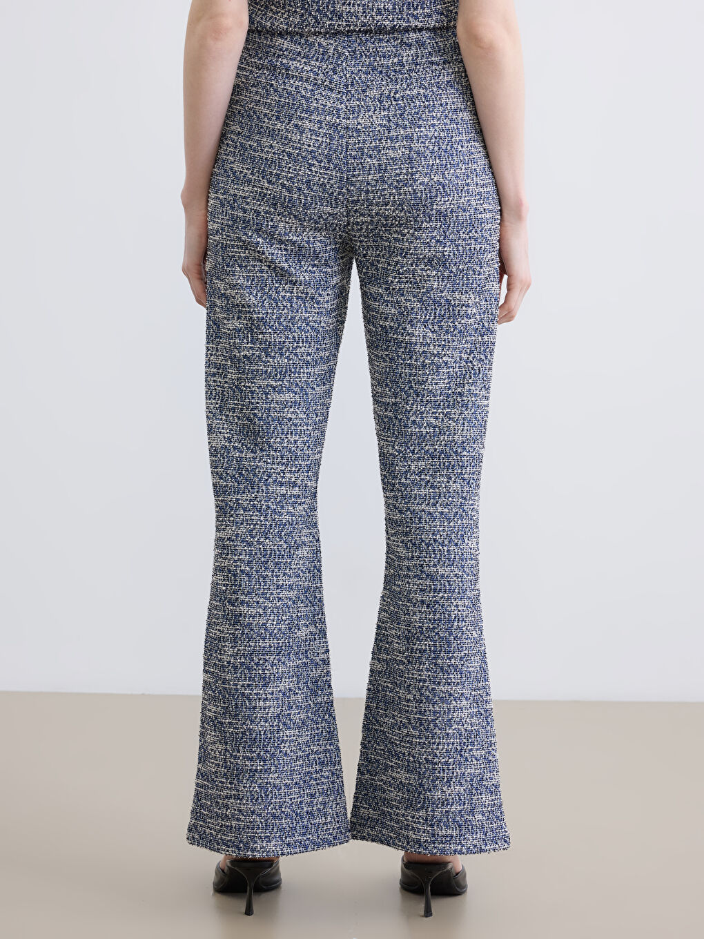 Lacivert Beli Lastikli İspanyol Paça Kadın Tüvit Pantolon-1