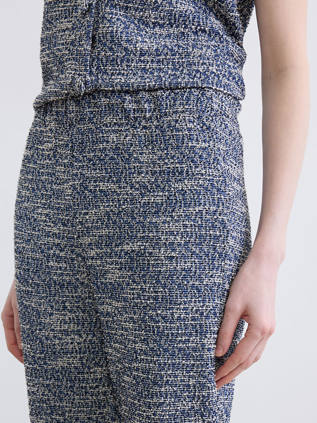 Lacivert Beli Lastikli İspanyol Paça Kadın Tüvit Pantolon-3