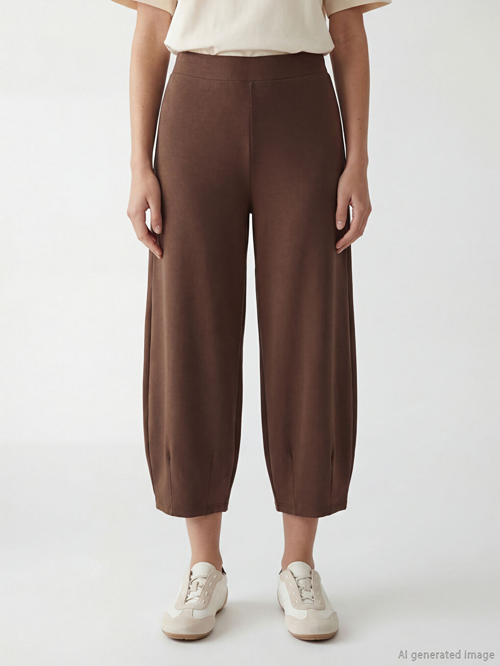 Kahverengi Beli Lastikli Soft Touch Kadın Eşofman Altı-1