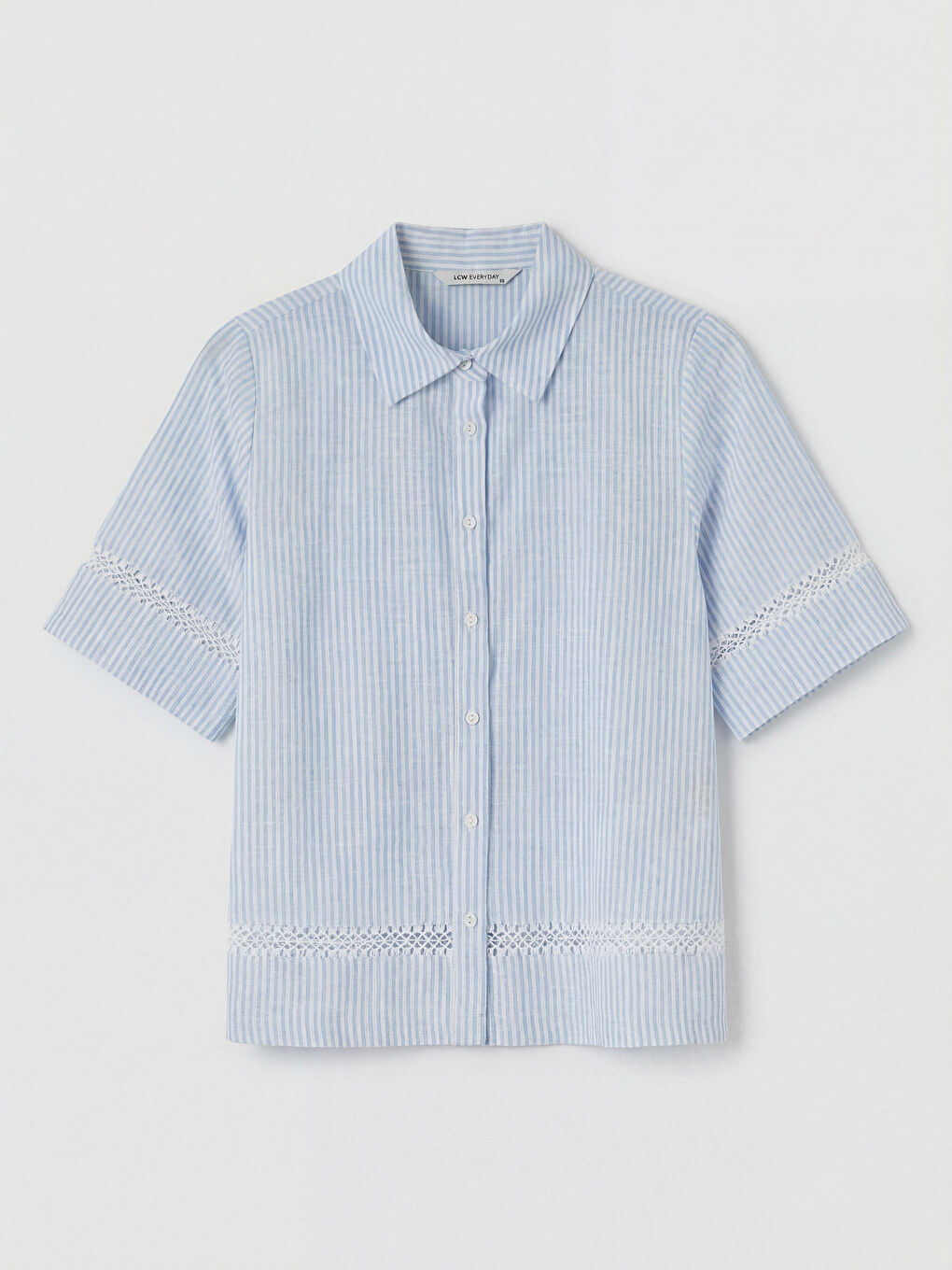 Mavi Çizgili Ajur Detaylı Kadın Gömlek