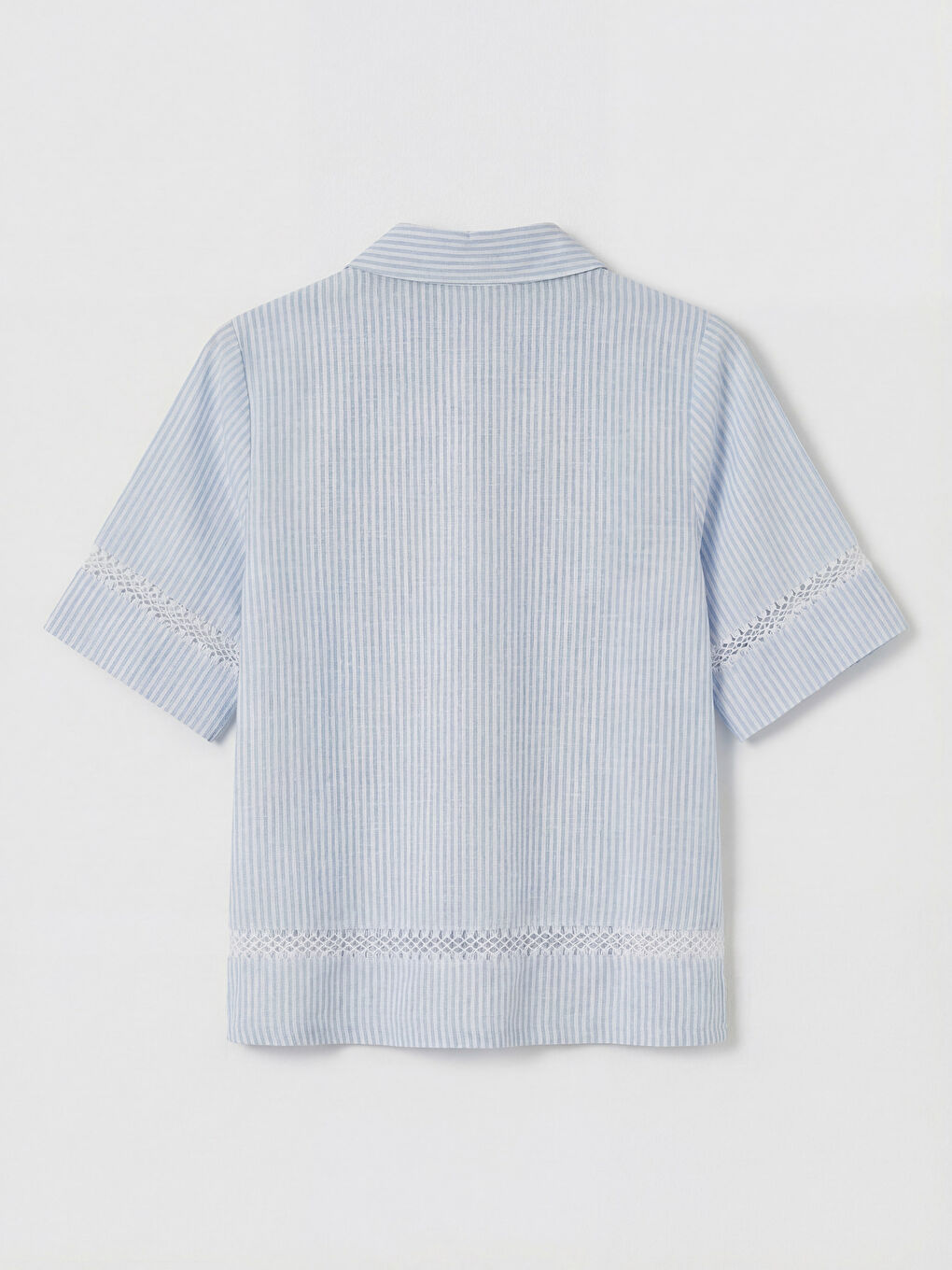 Mavi Çizgili Ajur Detaylı Kadın Gömlek-1