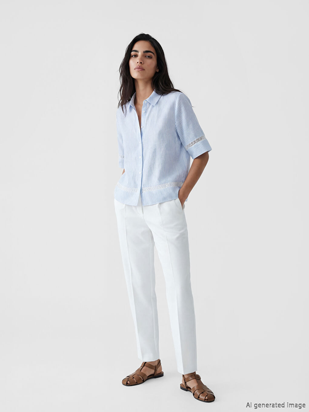 Striped Ajur Detailed Women's Shirt-1