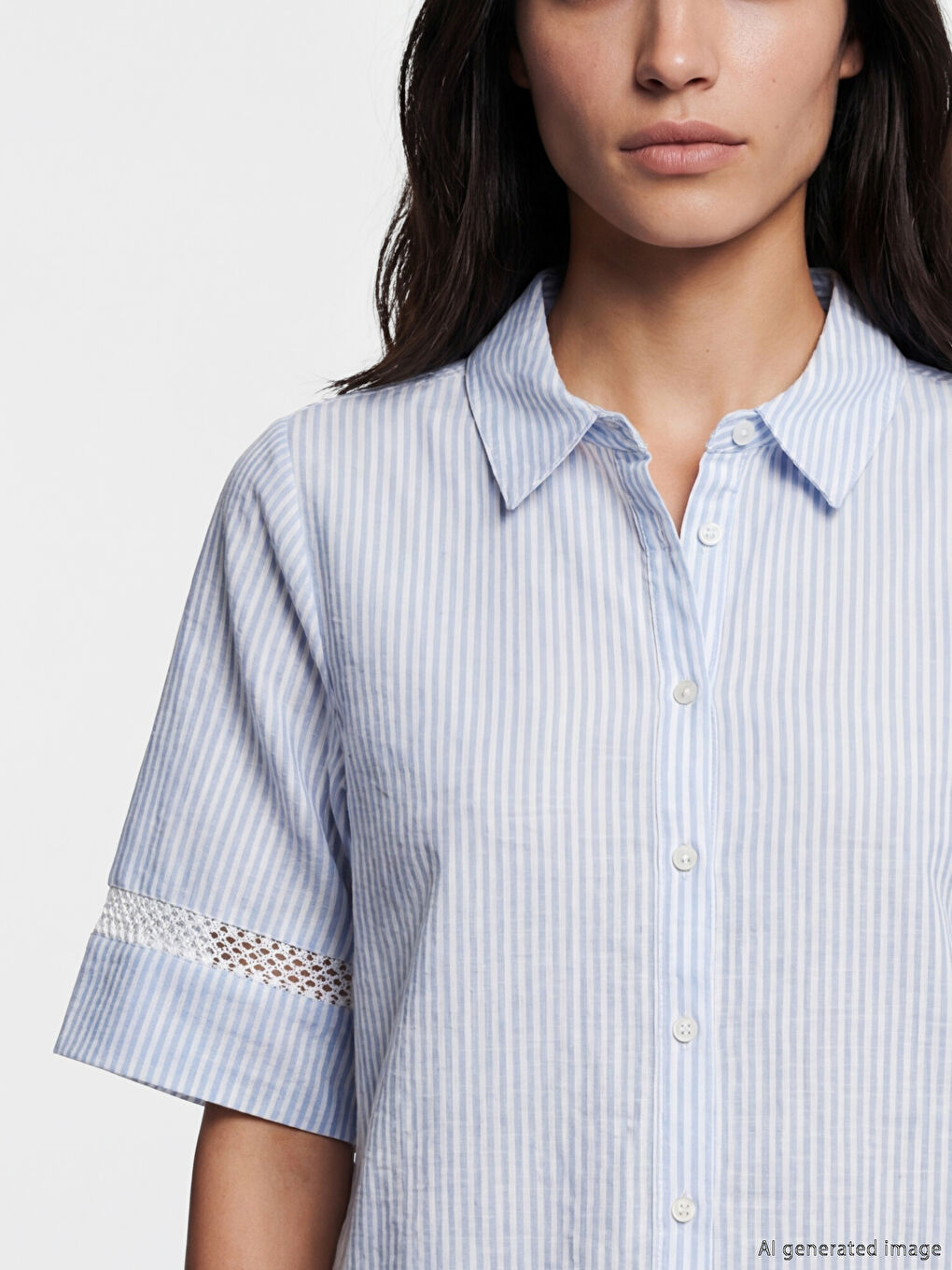 Striped Ajur Detailed Women's Shirt-2