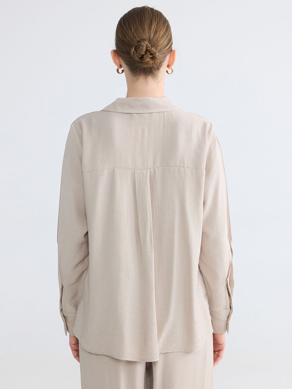 Bej Dokulu Kadın Gömlek-3