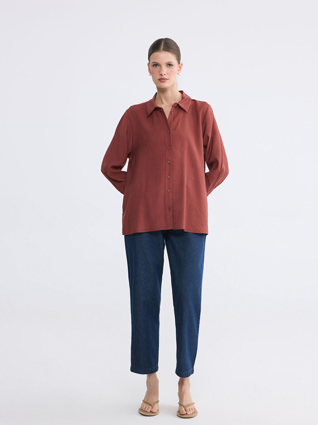 Kahverengi Dokulu Kadın Gömlek-3