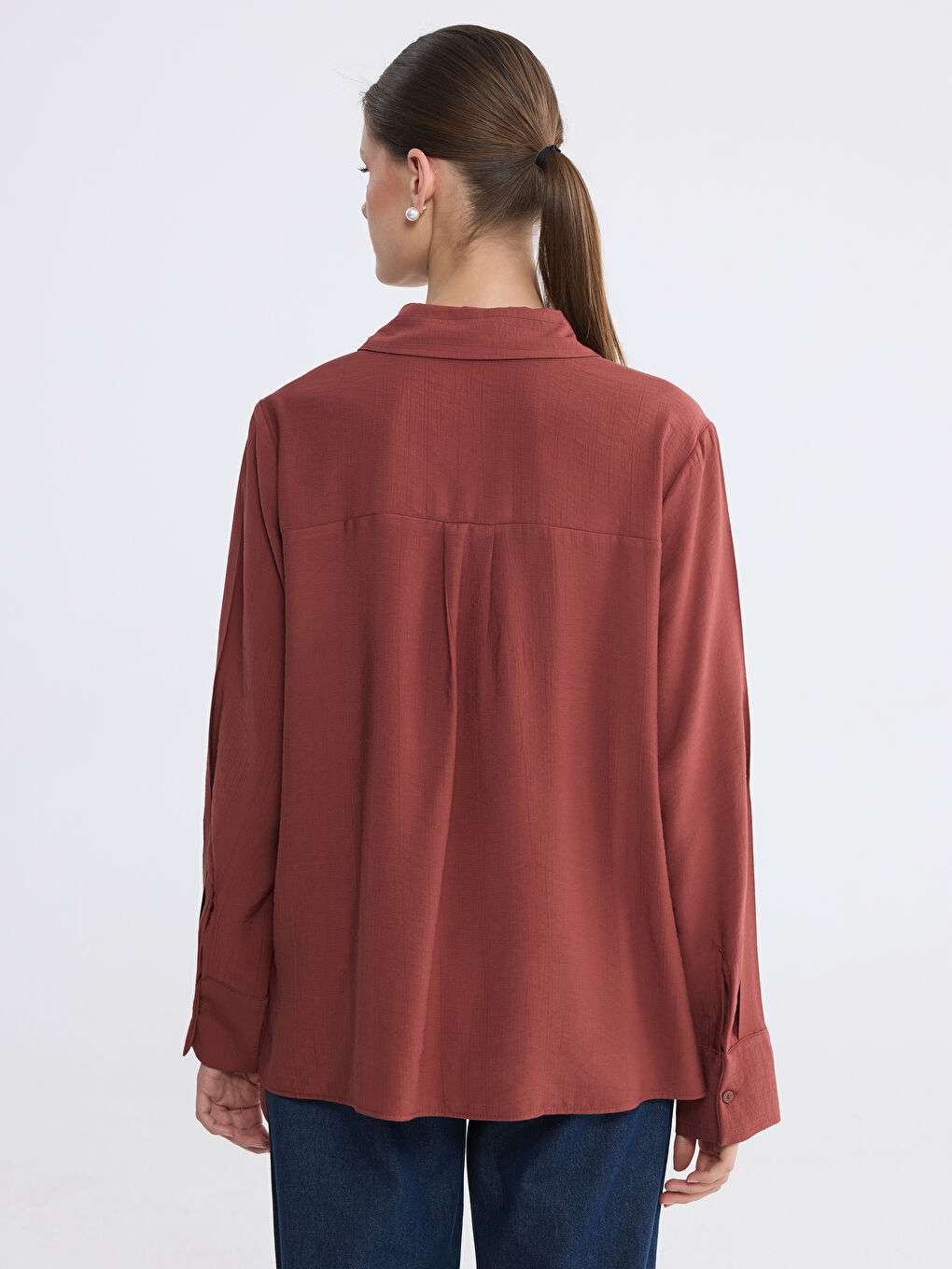 Kahverengi Dokulu Kadın Gömlek-7