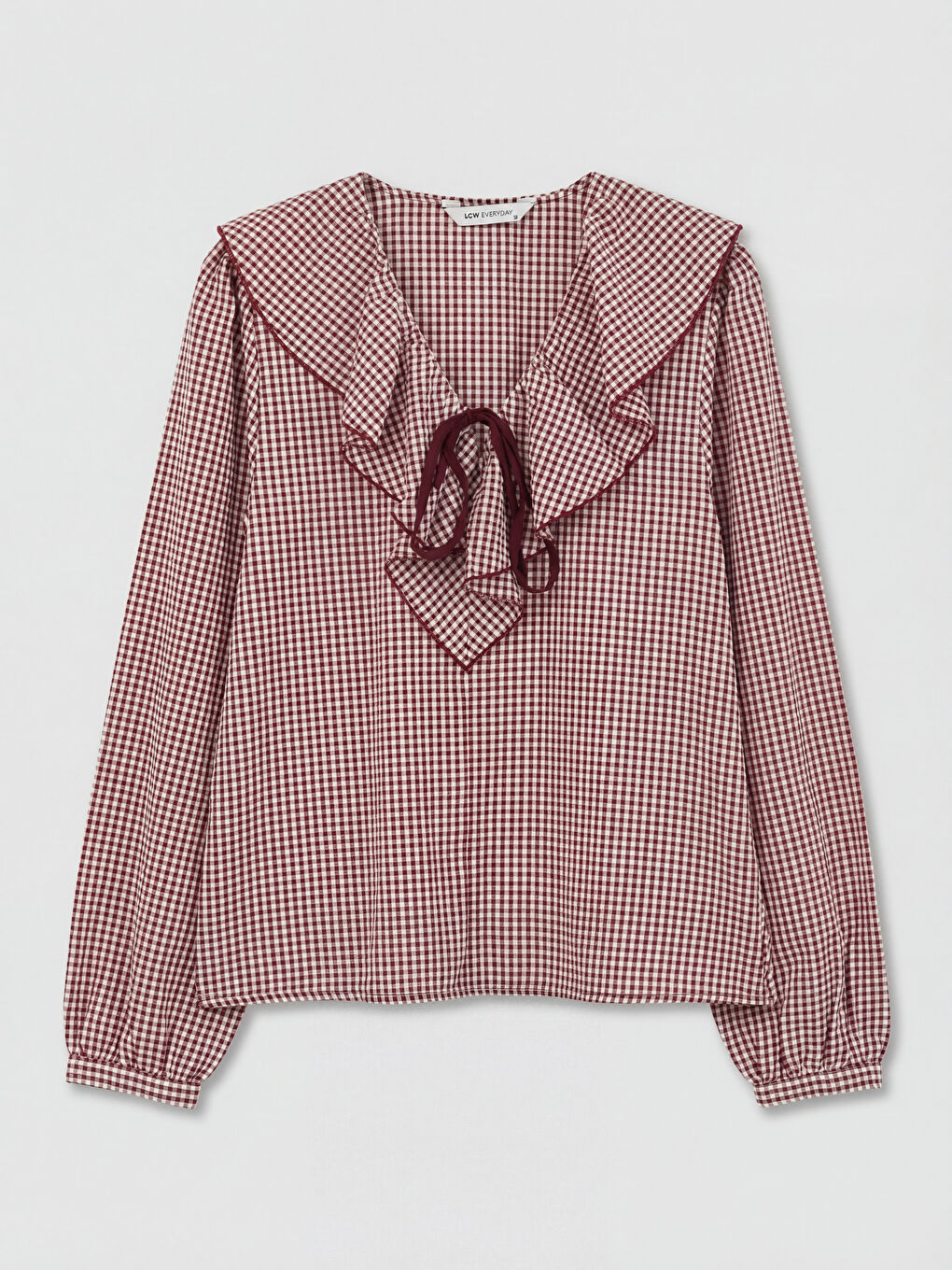 Bordo Bebek Yaka Ekose Bluz