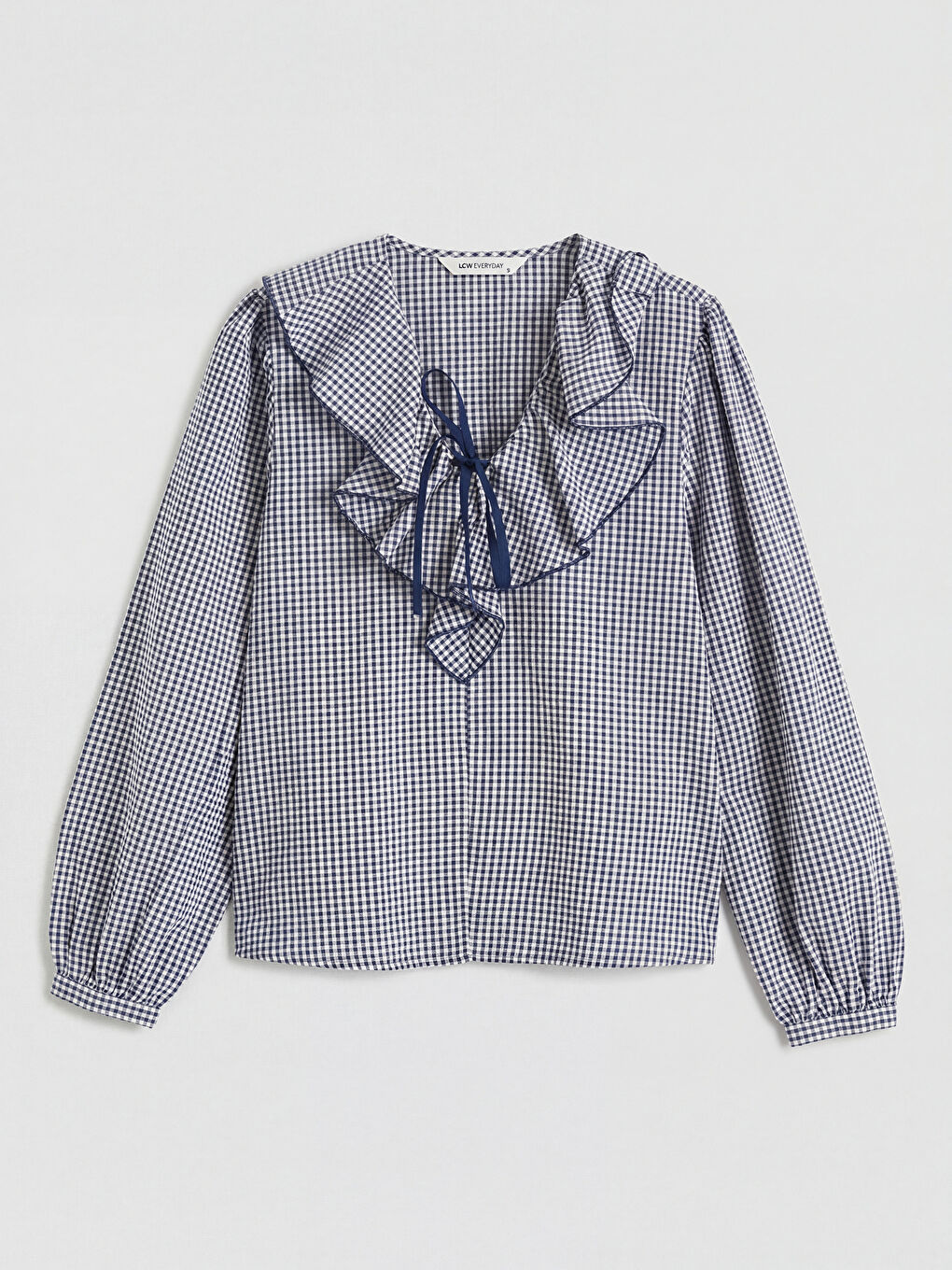 Lacivert Bebek Yaka Ekose Bluz-4