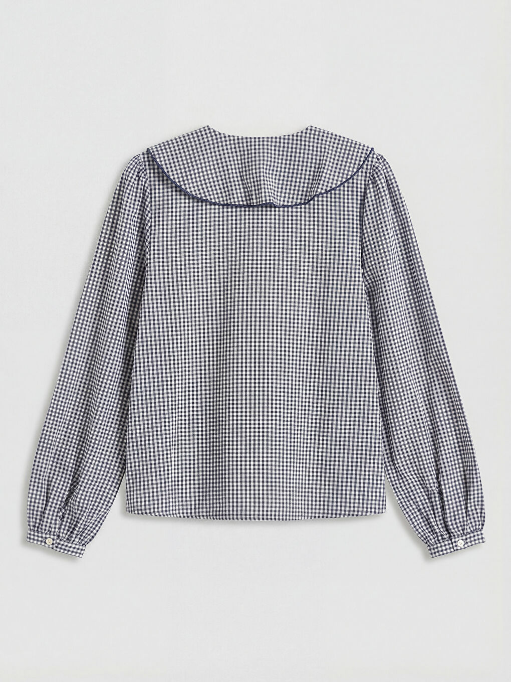 Lacivert Bebek Yaka Ekose Bluz-5