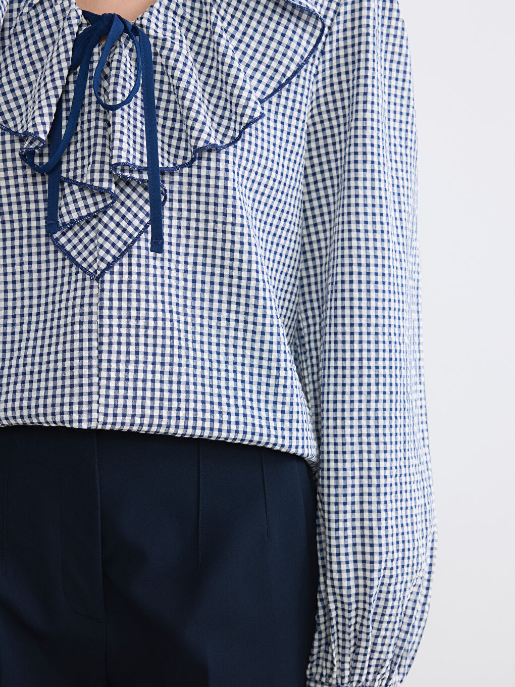 Lacivert Bebek Yaka Ekose Bluz-2