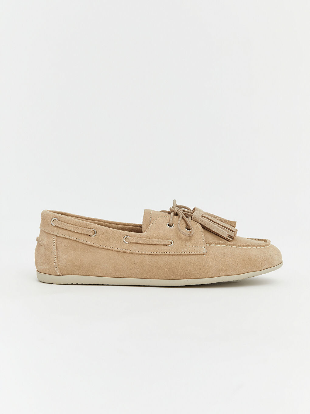 Bej Süet Kadın Loafer Ayakkabı-1