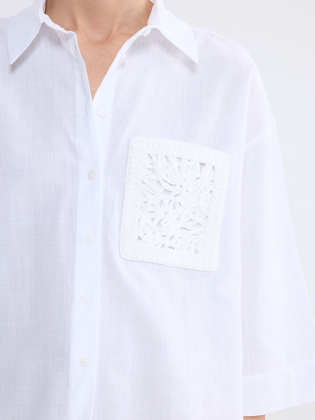 Ekru Nakış Detaylı Müslin Kadın Gömlek-2