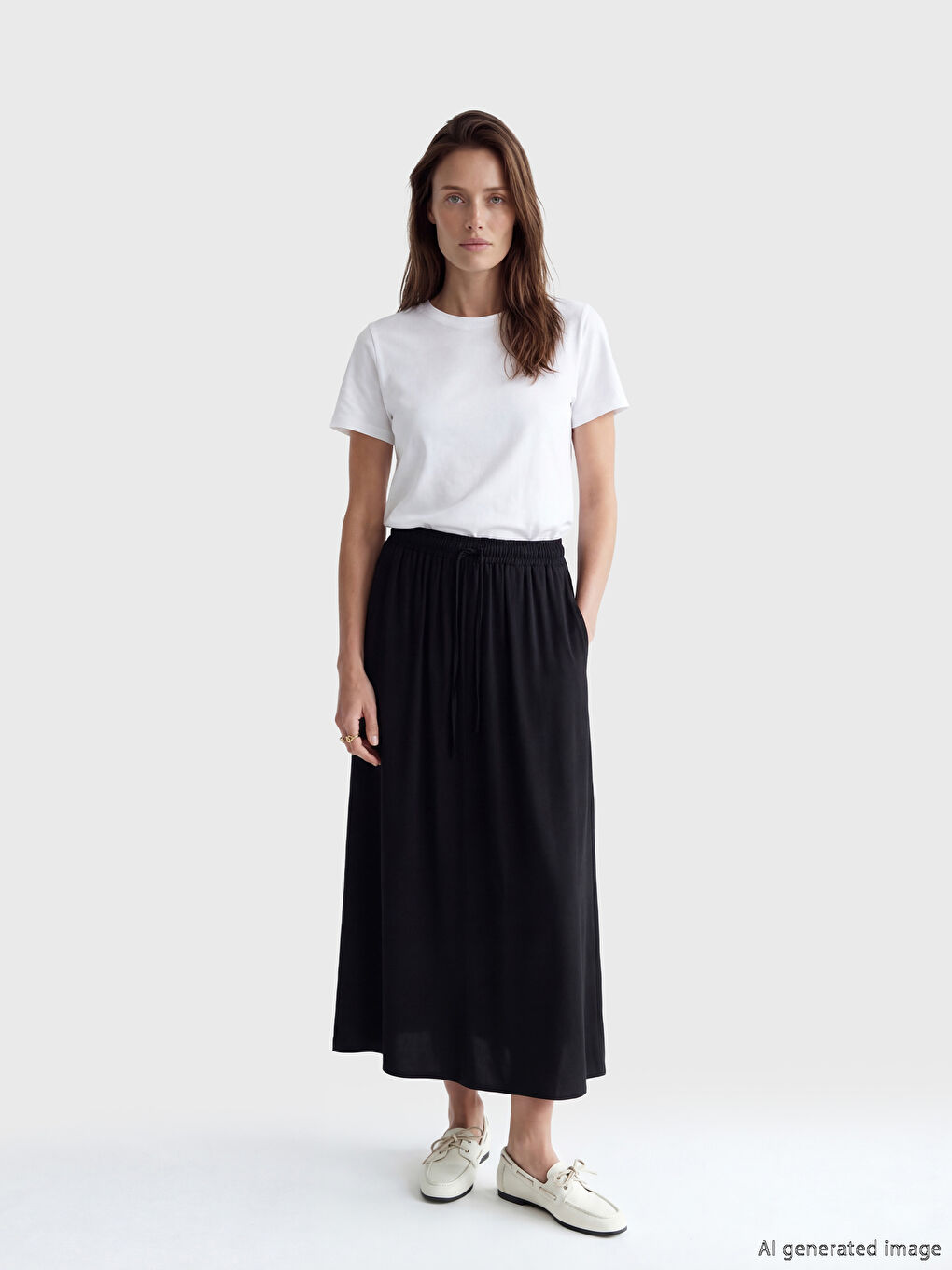 Siyah Beli Lastikli Kloş Etek	