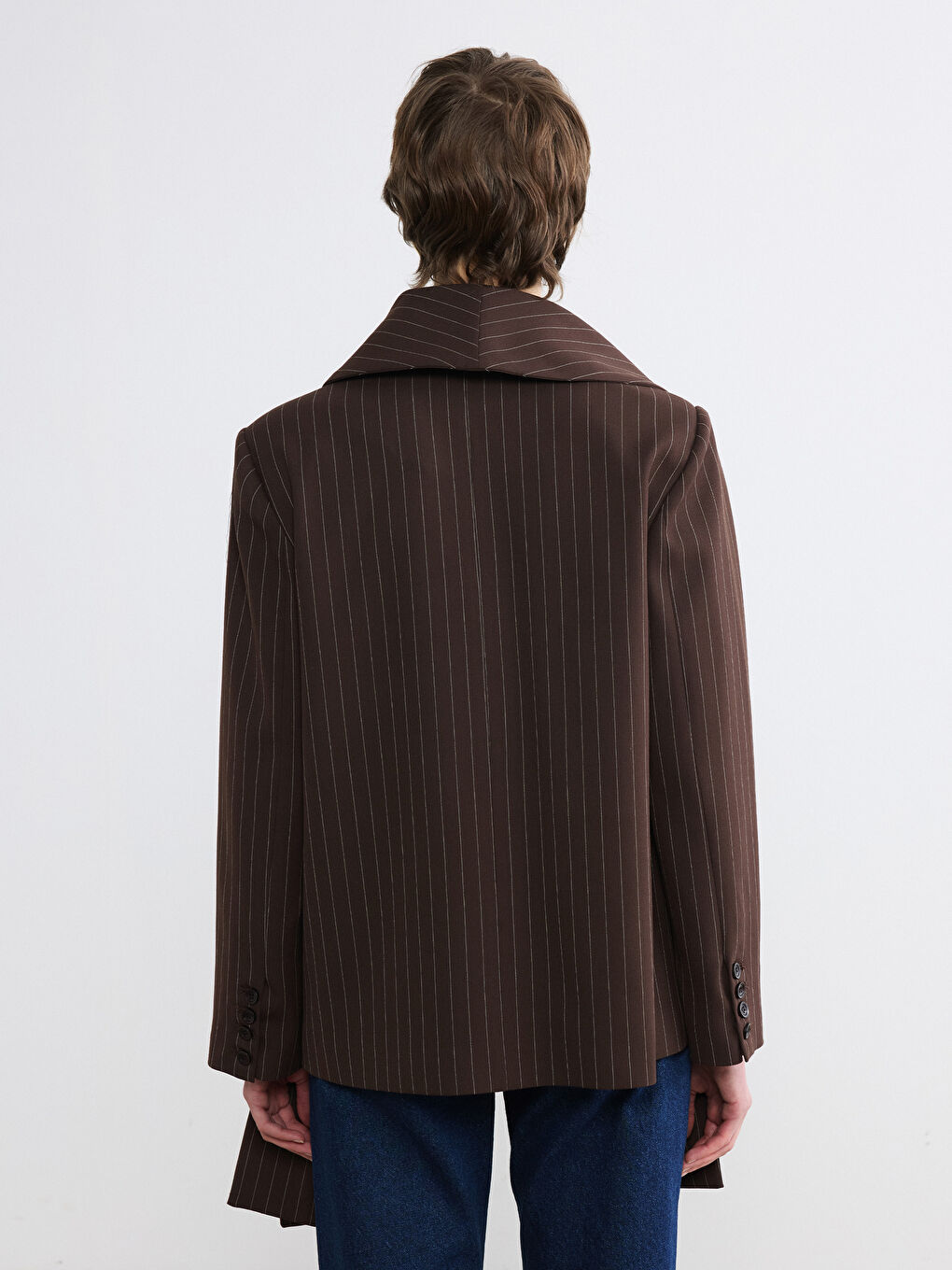 Kahverengi Şal Yaka Çizgili Kadın Ceket-4