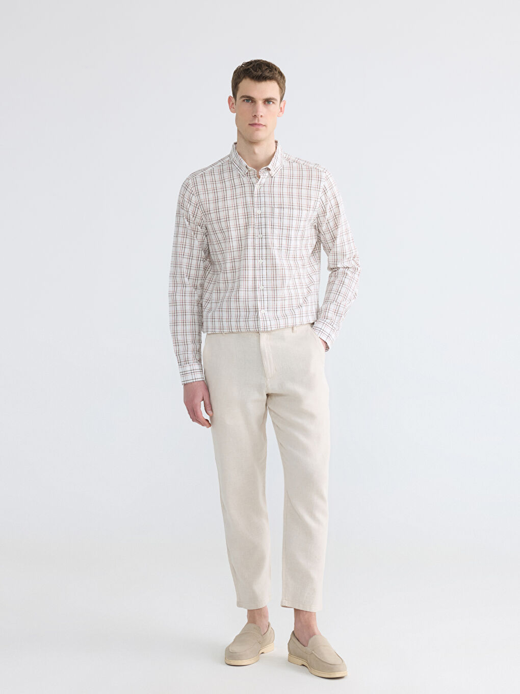 Kahverengi Regular Fit Ekose Erkek Gömlek-1