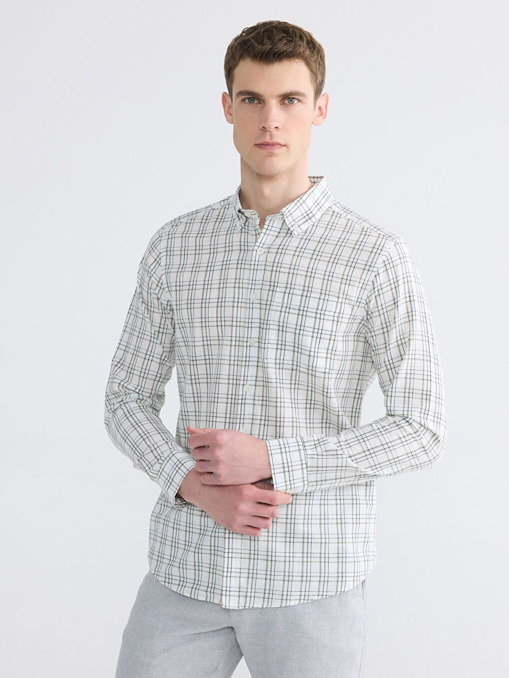 Yeşil Regular Fit Ekose Erkek Gömlek