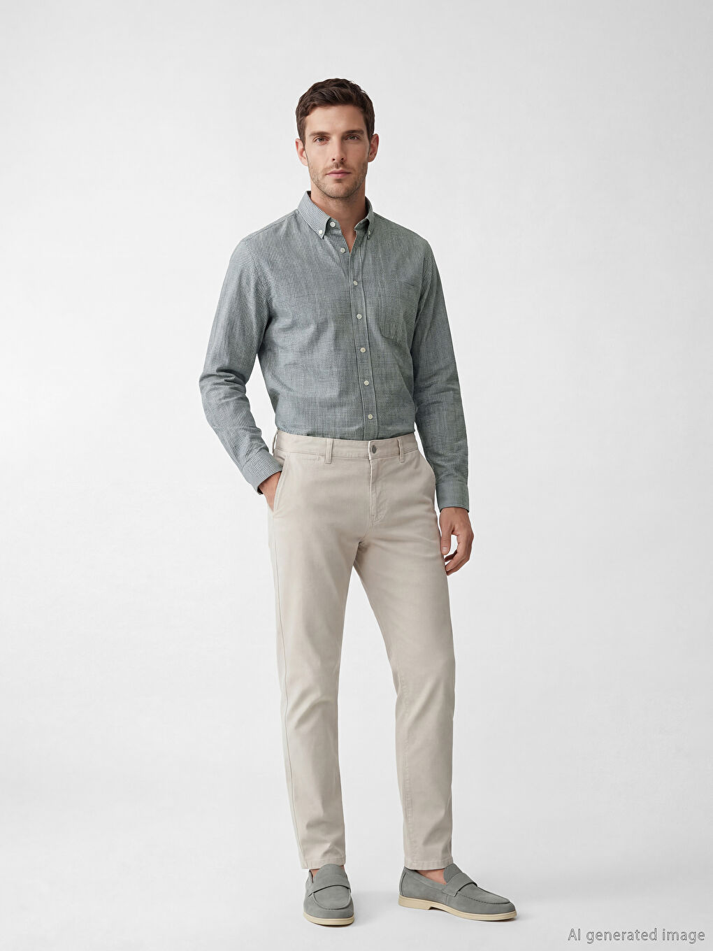 Yeşil Regular Fit Desenli Erkek Gömlek-1