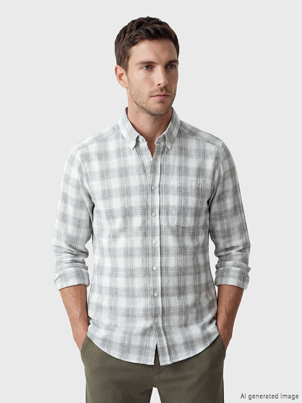 Yeşil Regular Fit Ekose Erkek Gömlek