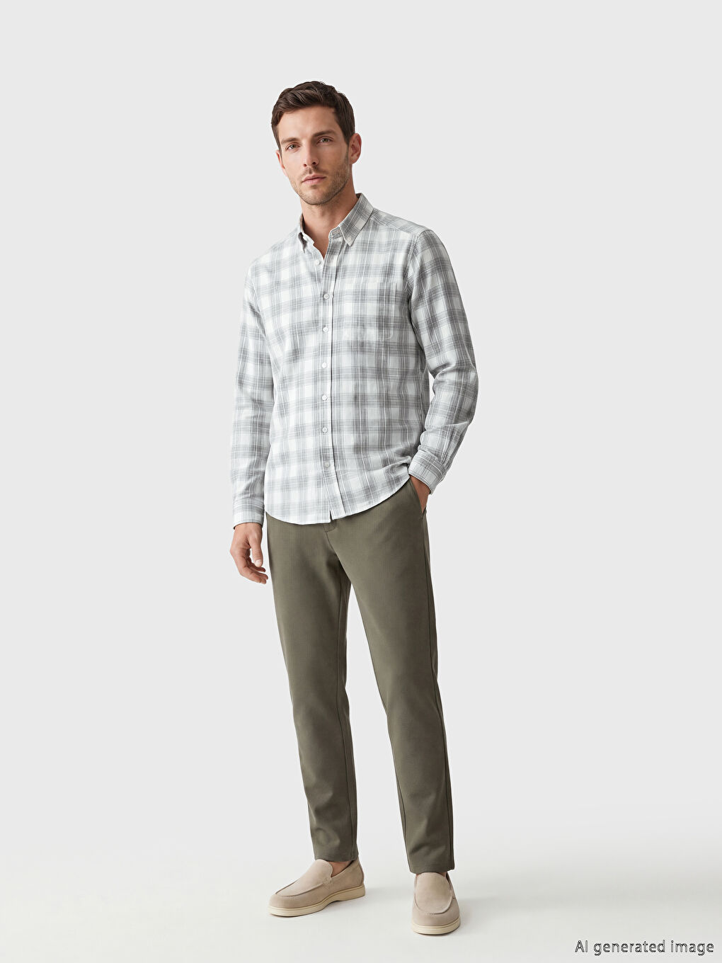 Yeşil Regular Fit Ekose Erkek Gömlek-1