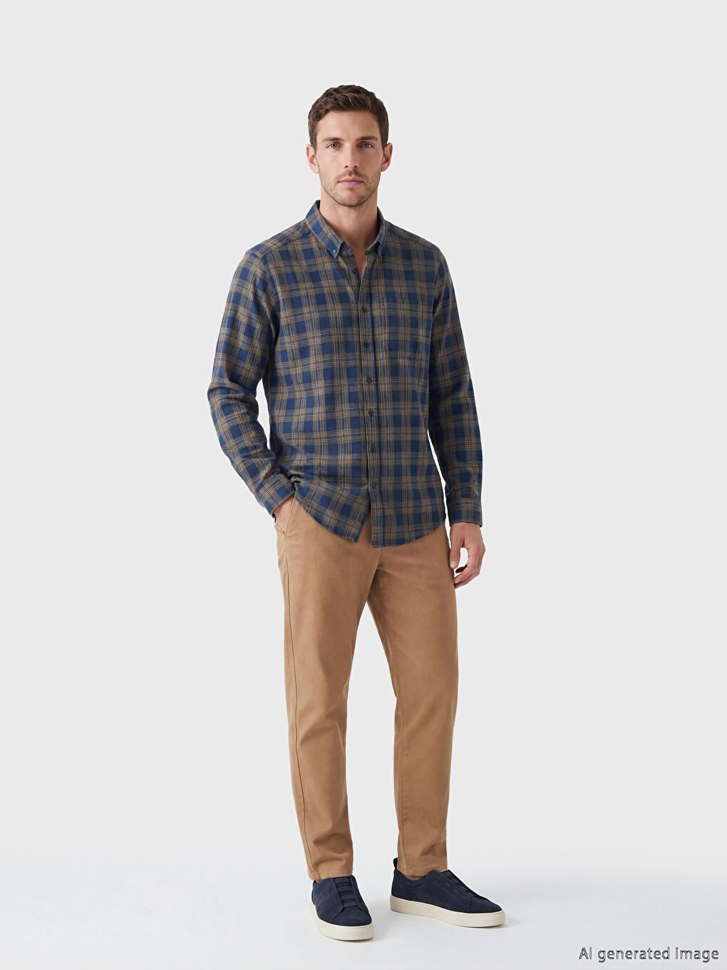 Lacivert Regular Fit Ekose Erkek Gömlek-1