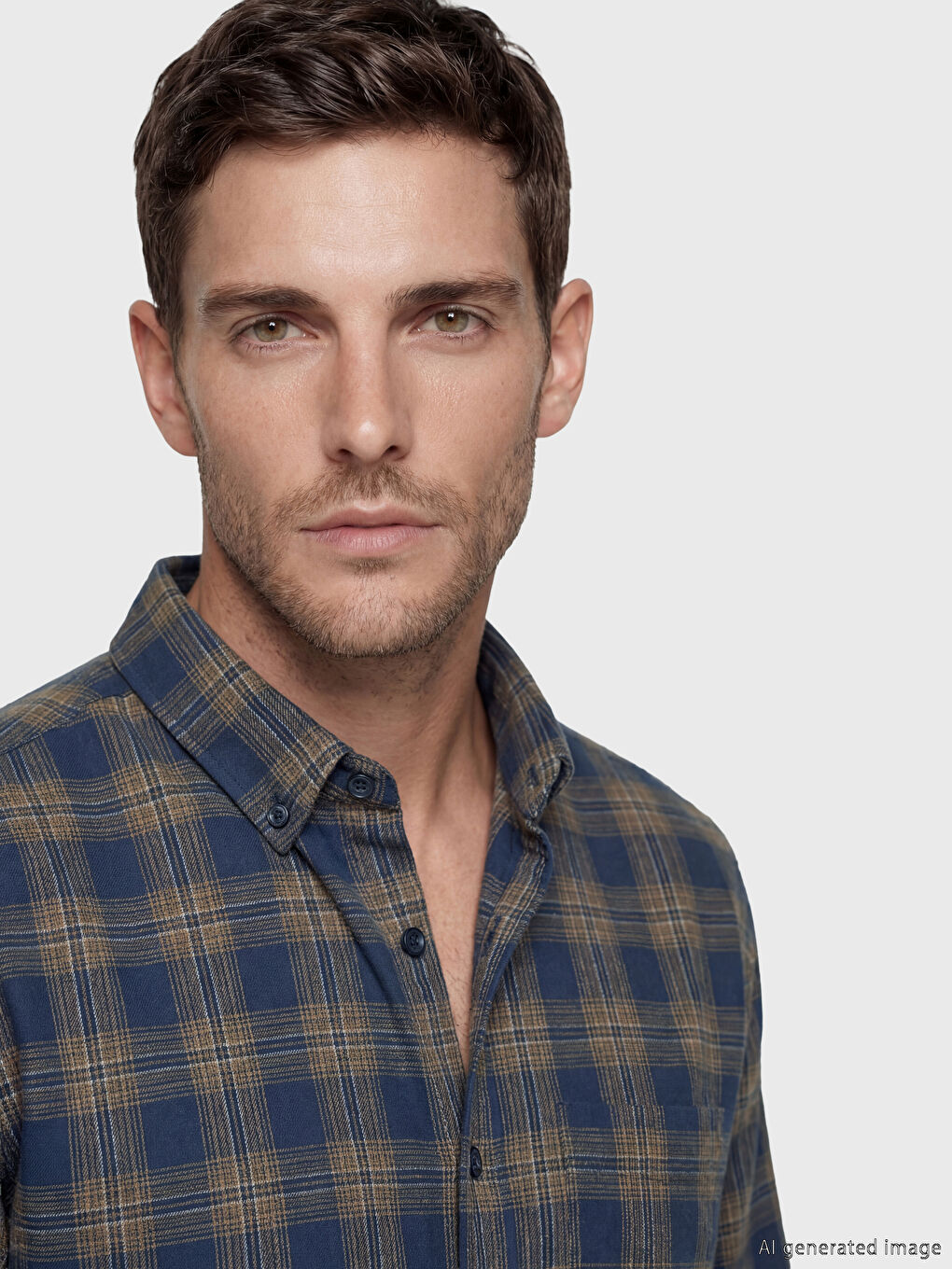 Lacivert Regular Fit Ekose Erkek Gömlek-2