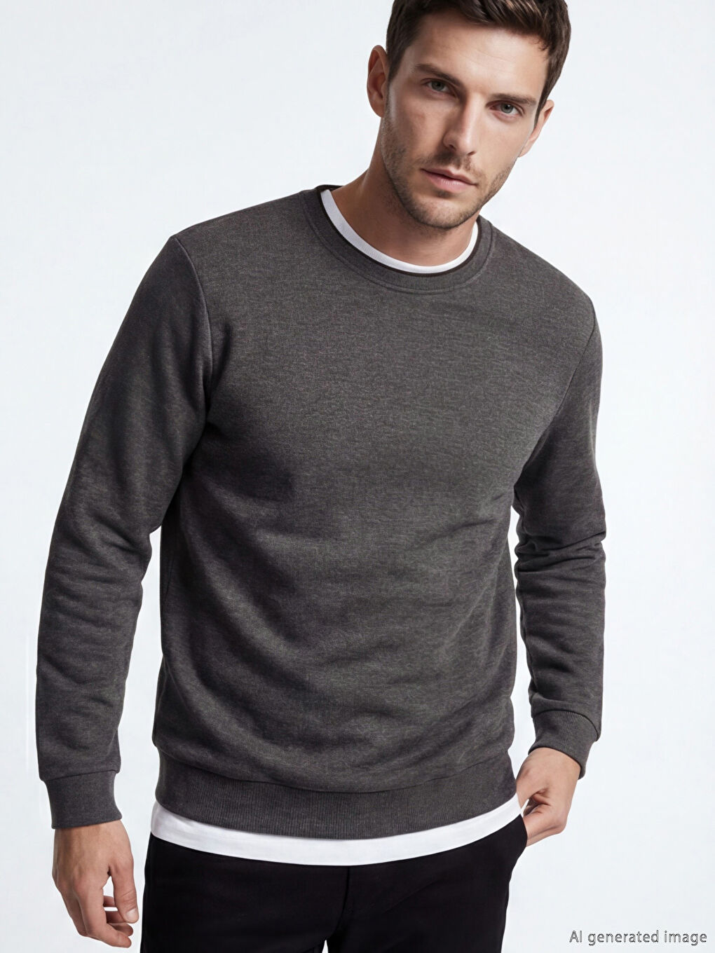 Kahverengi Bisiklet Yaka Erkek Sweatshirt