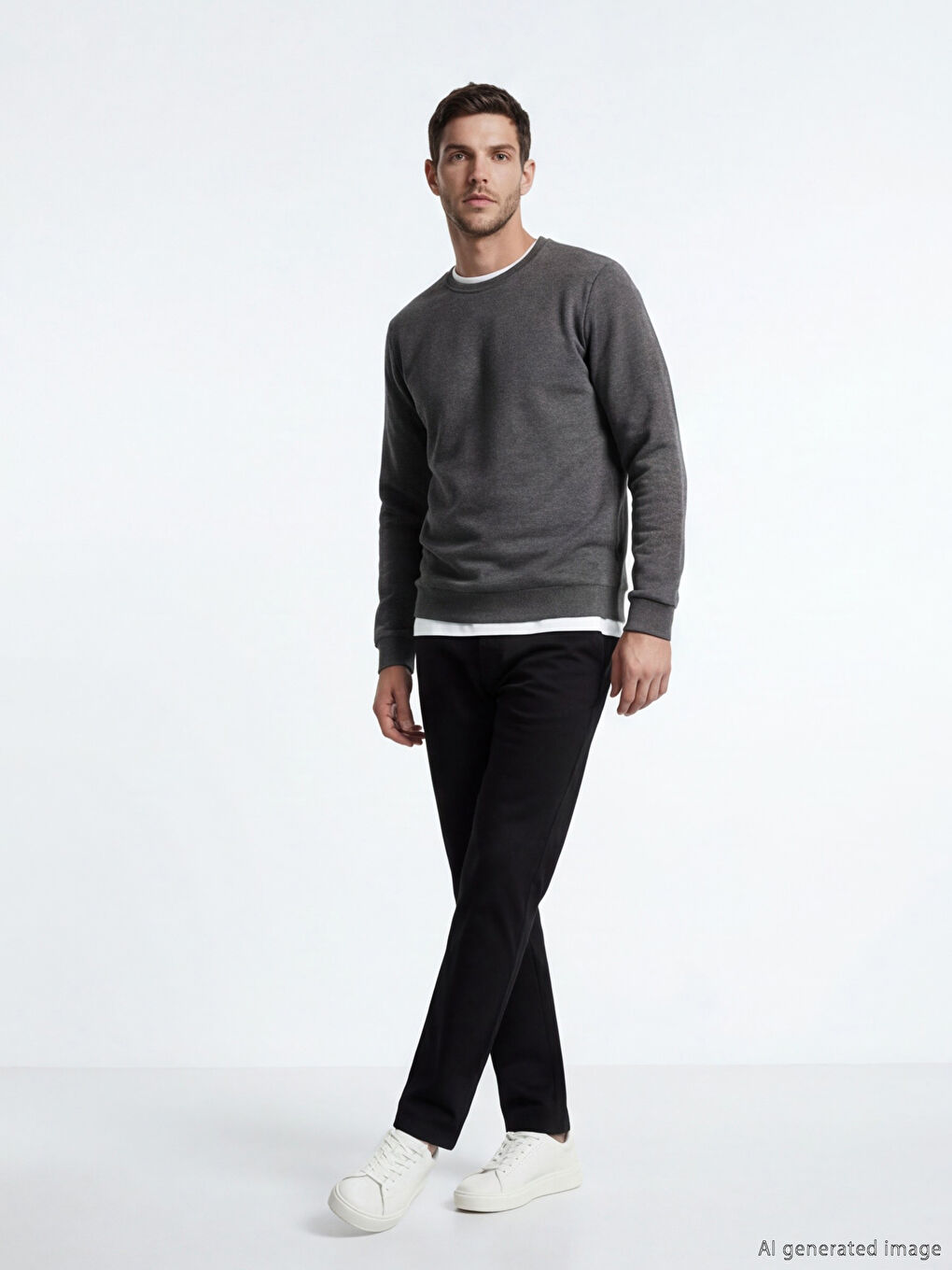 Kahverengi Bisiklet Yaka Erkek Sweatshirt-1