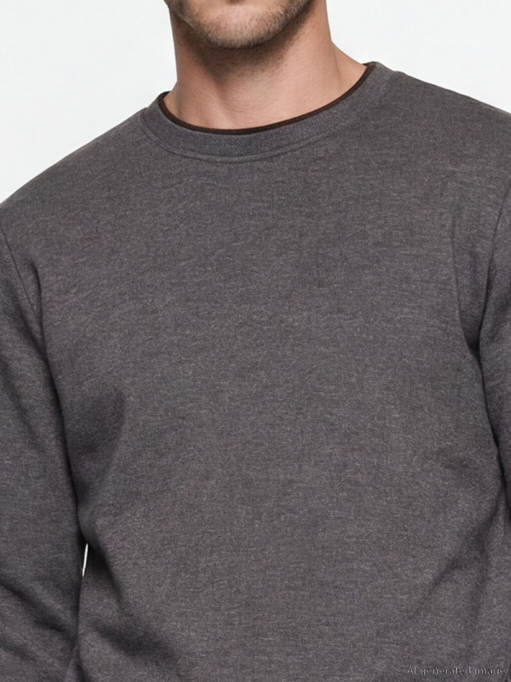 Kahverengi Bisiklet Yaka Erkek Sweatshirt-2