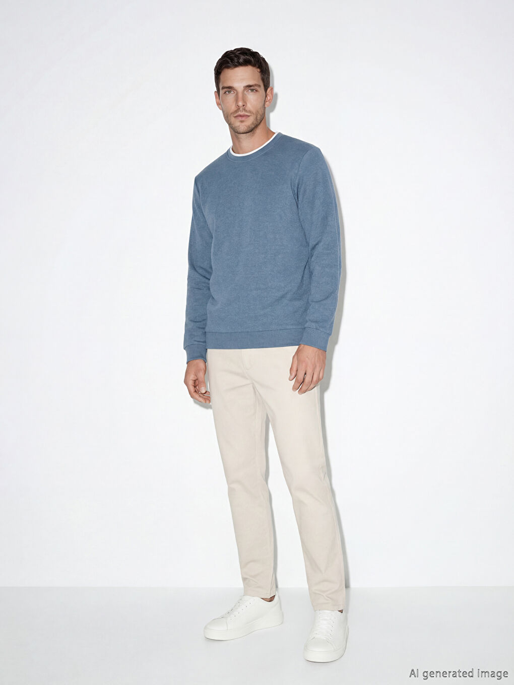 Mavi Bisiklet Yaka Erkek Sweatshirt-1