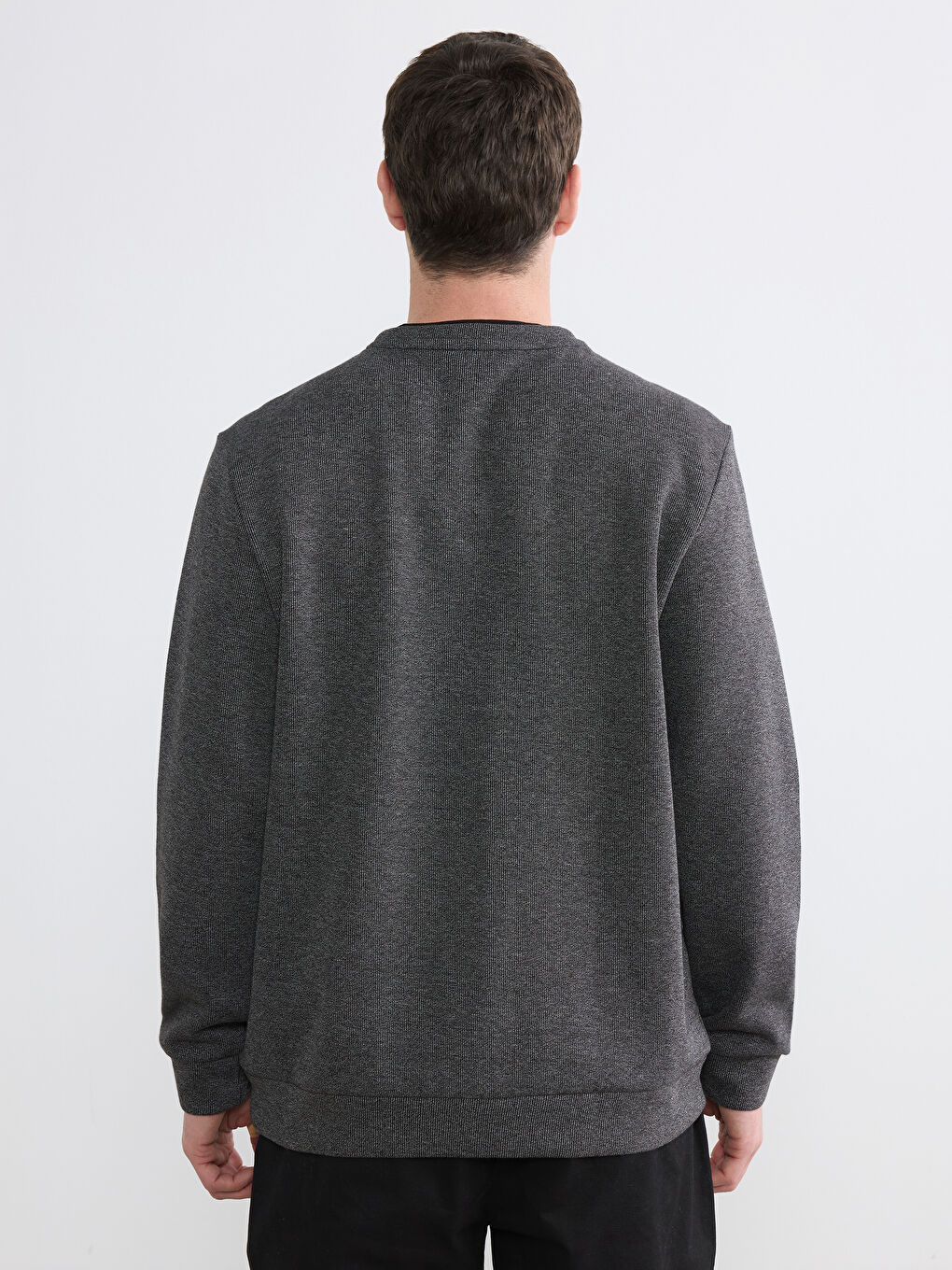 Siyah Bisiklet Yaka Erkek Sweatshirt-3