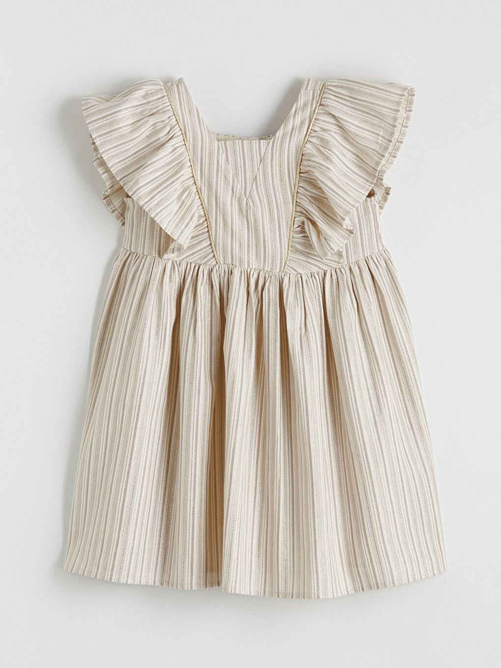 Gri Simli Çizgili Kız Çocuk Armürlü Elbise