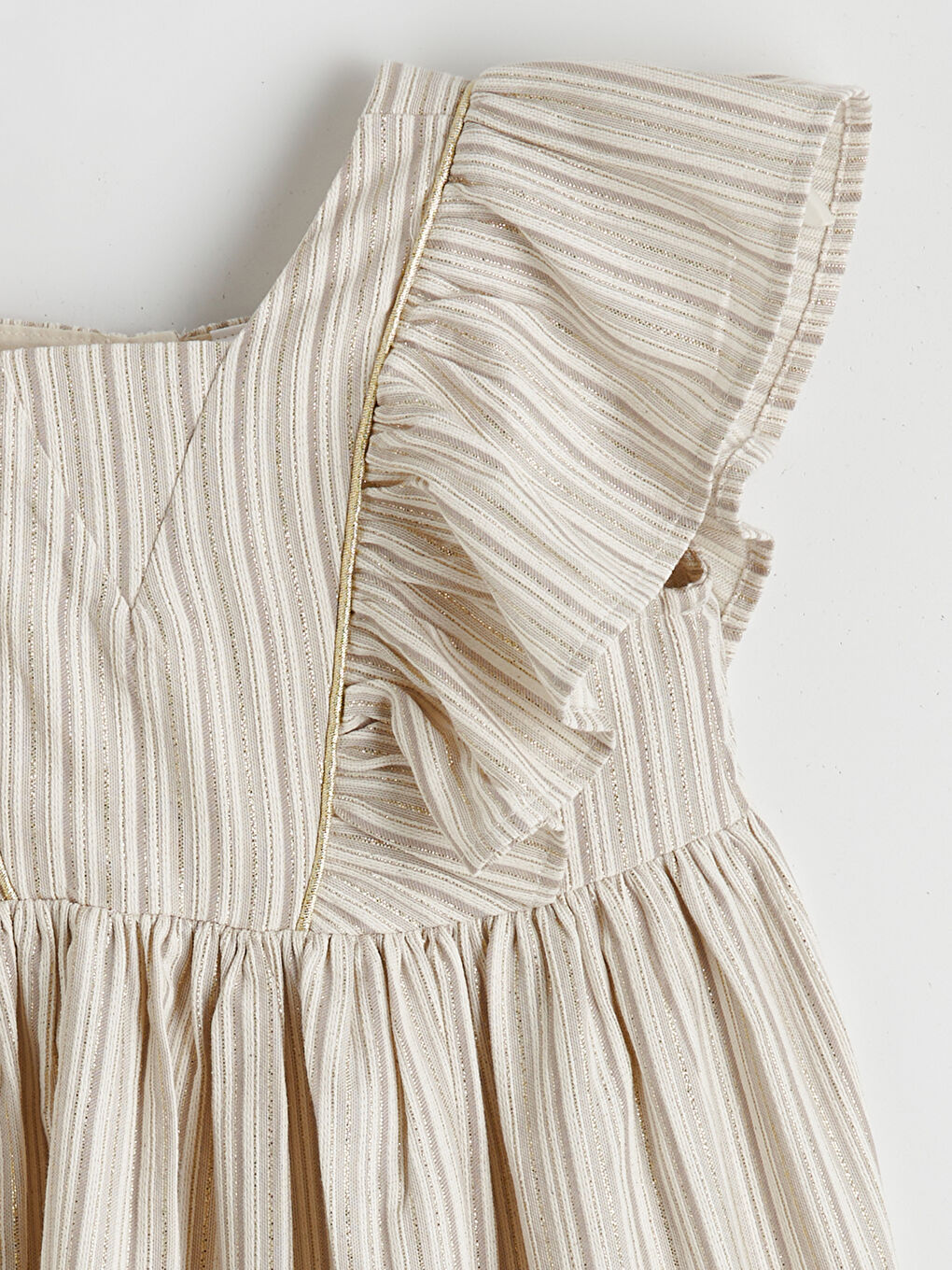 Gri Simli Çizgili Kız Çocuk Armürlü Elbise-1