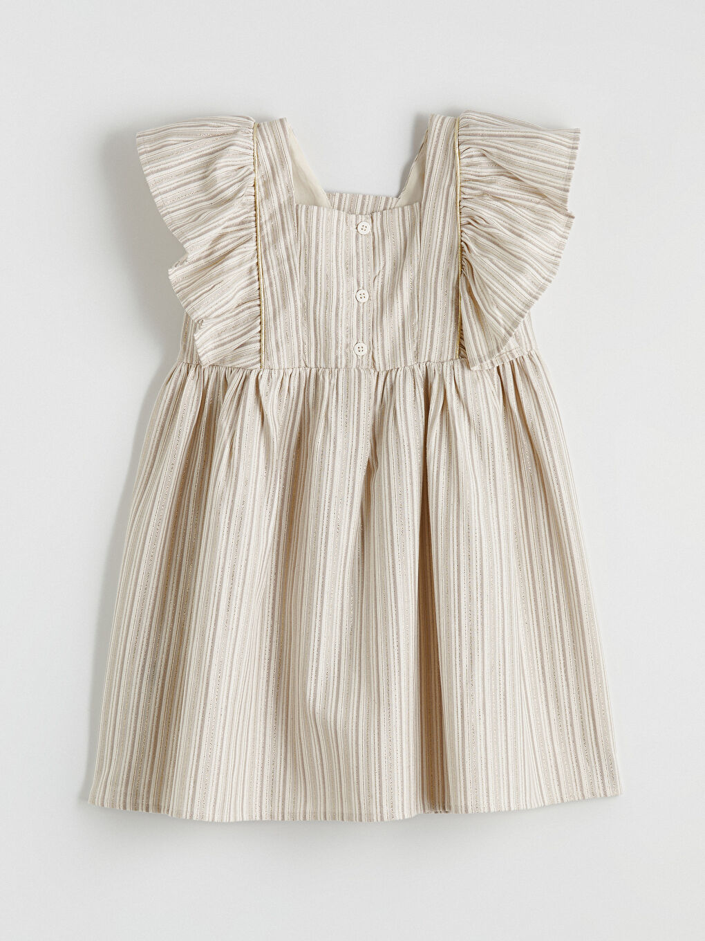 Gri Simli Çizgili Kız Çocuk Armürlü Elbise-2