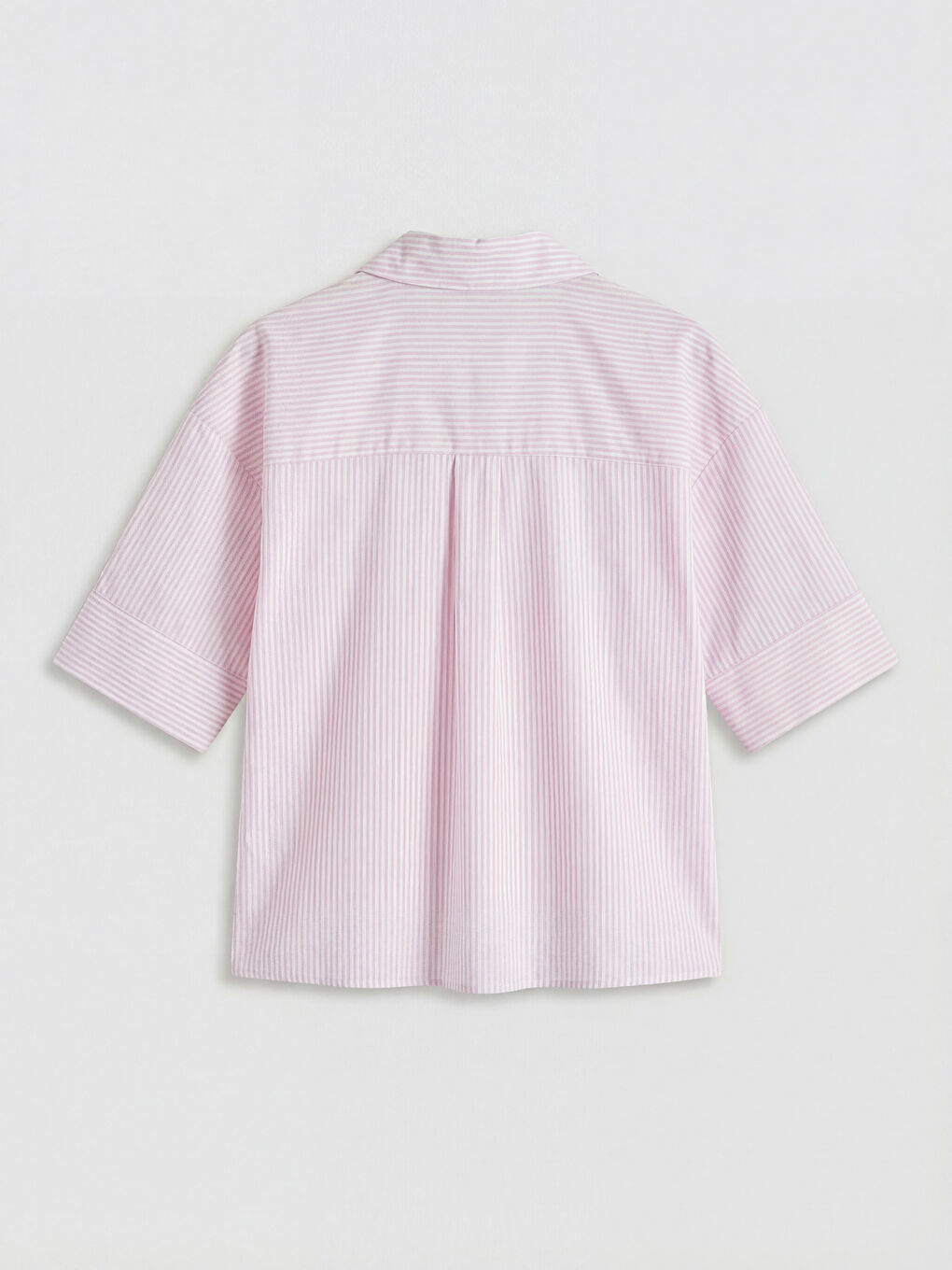 Pembe Çizgili Poplin Kadın Gömlek-1