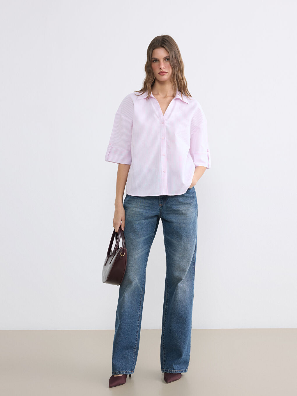 Striped Poplin Women's Shirt-1