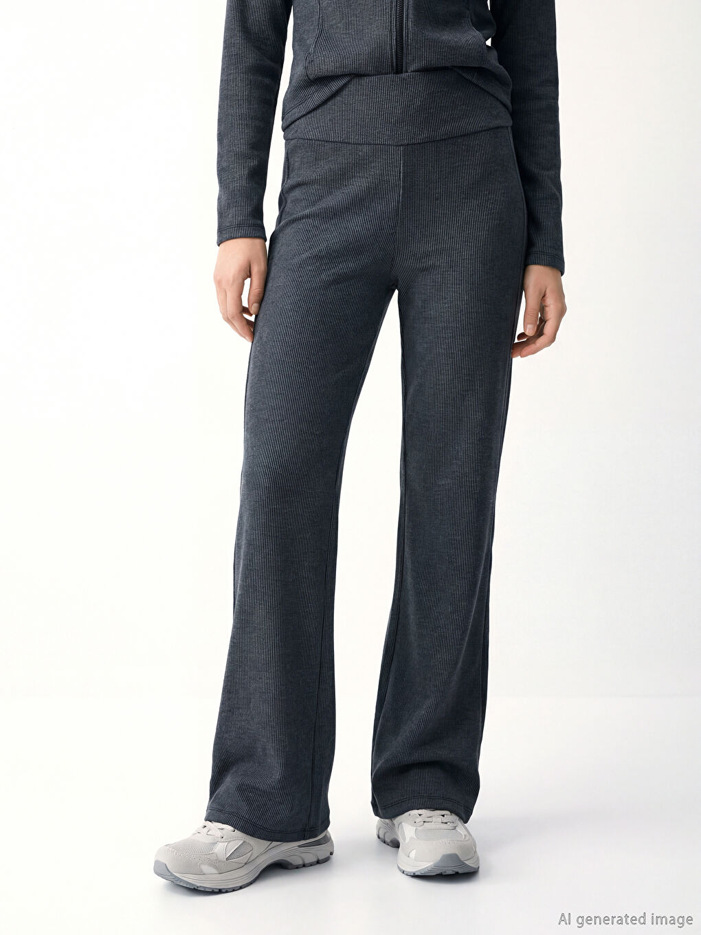 Antrasit Beli Lastikli Ispanyol Paça Kadın Spor Tayt-1