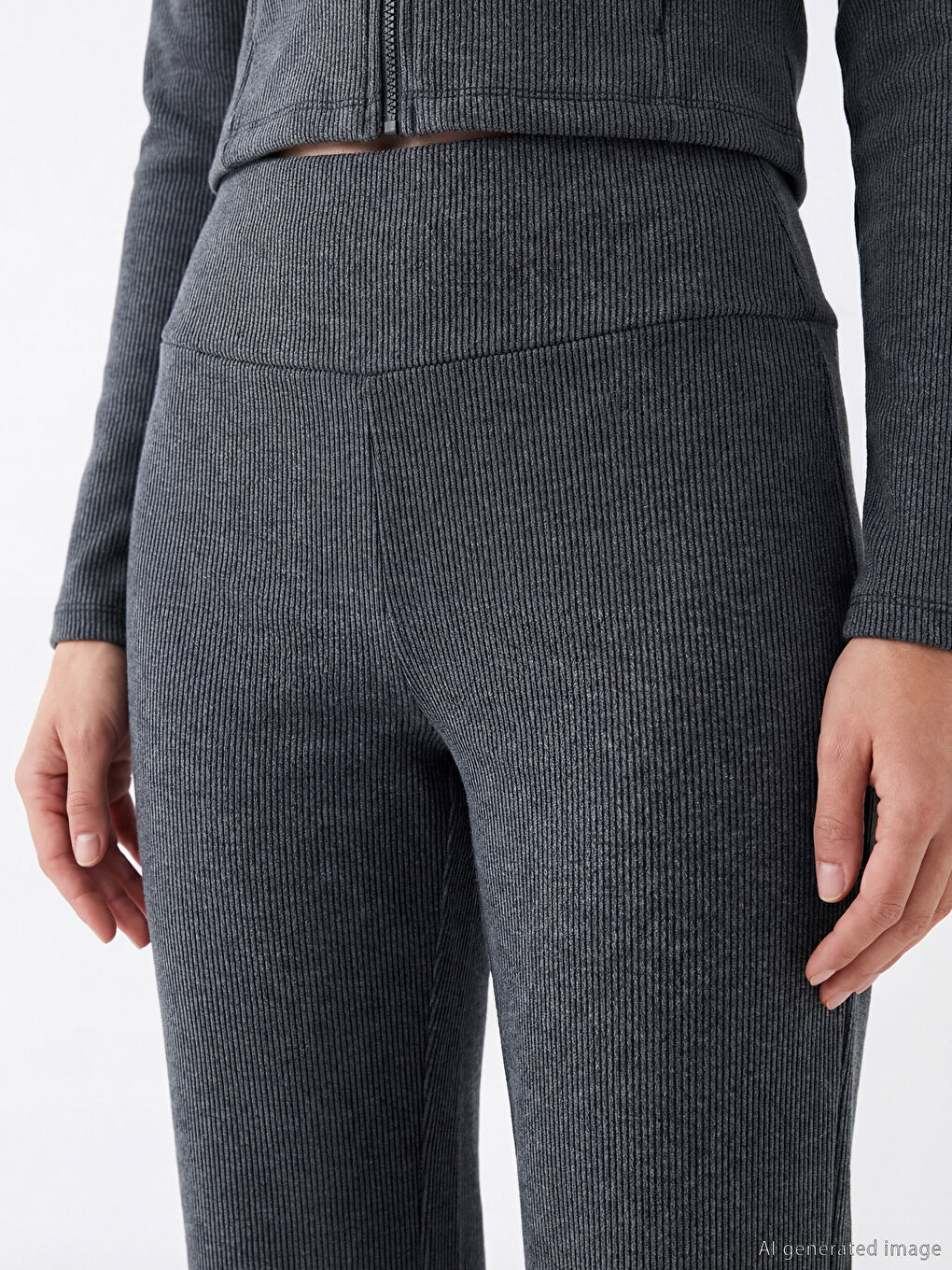 Antrasit Beli Lastikli Ispanyol Paça Kadın Spor Tayt-2