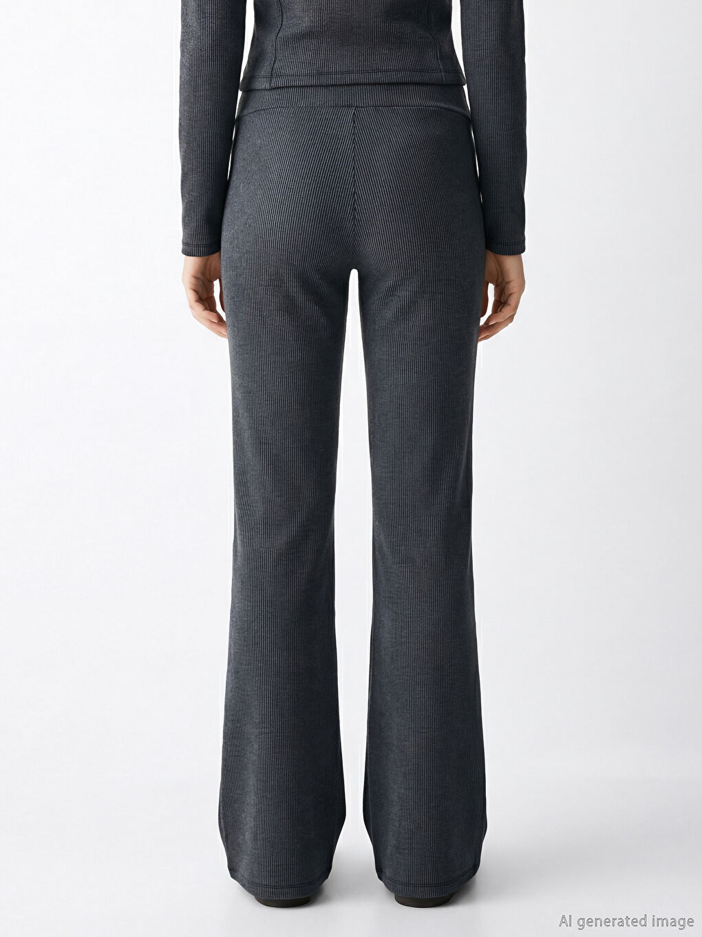 Antrasit Beli Lastikli Ispanyol Paça Kadın Spor Tayt-3