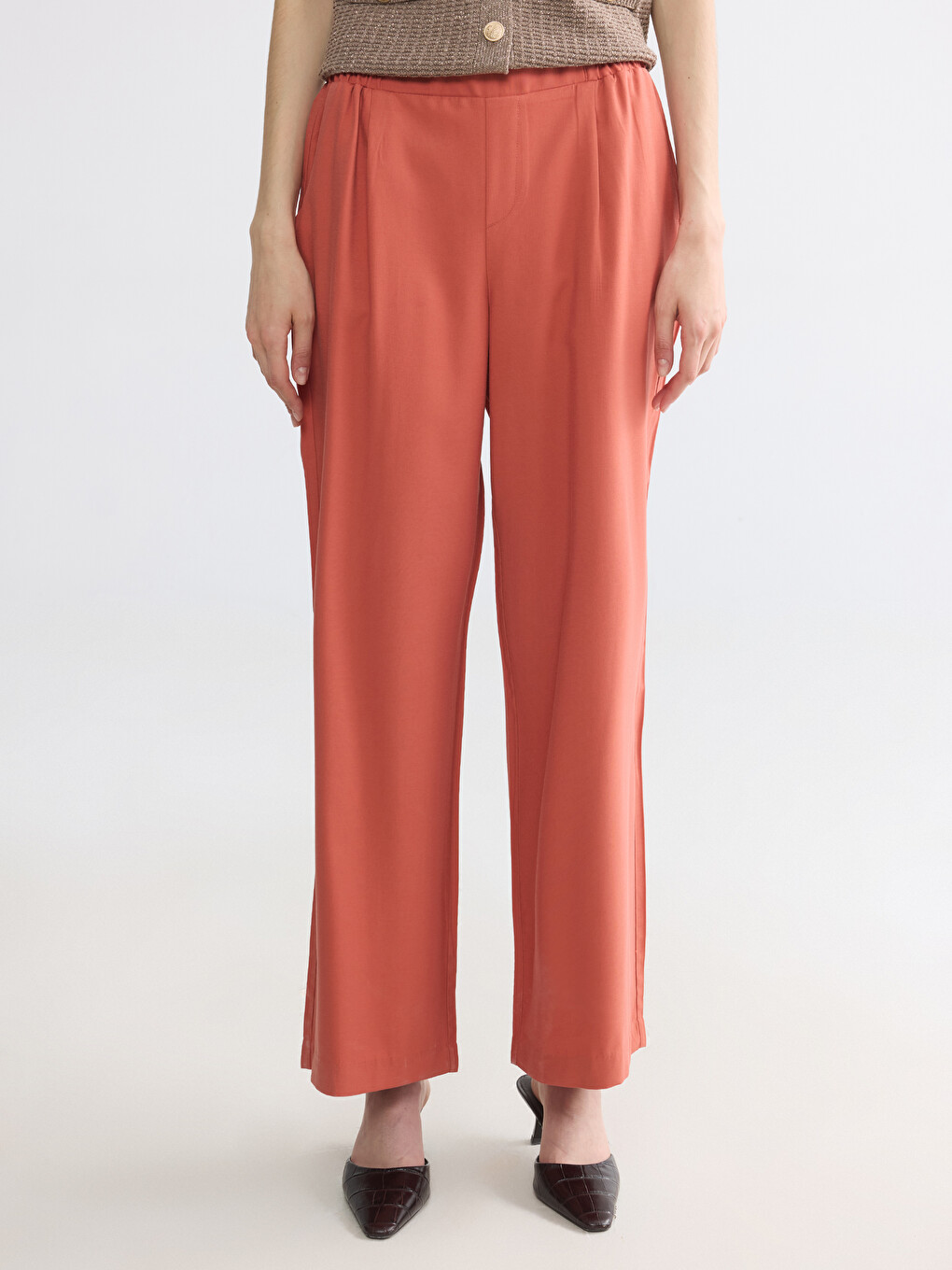 Elastic Waist Wide Leg Women's Trousers-1