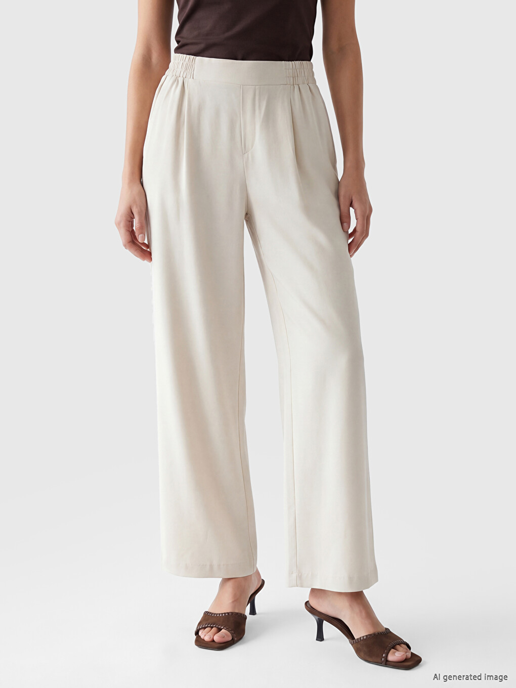 Elastic Waist Wide Leg Women's Trousers-1
