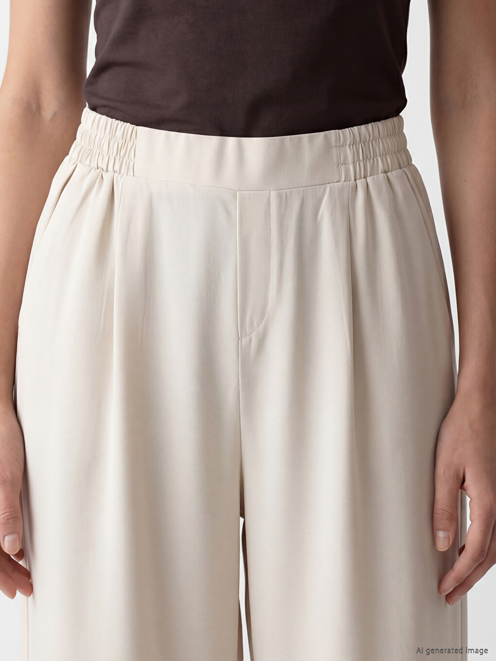 Elastic Waist Wide Leg Women's Trousers-2