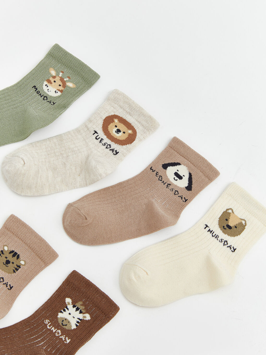 Yeşil Hayvan Baskılı Erkek Bebek Soket Çorap 7'li-1