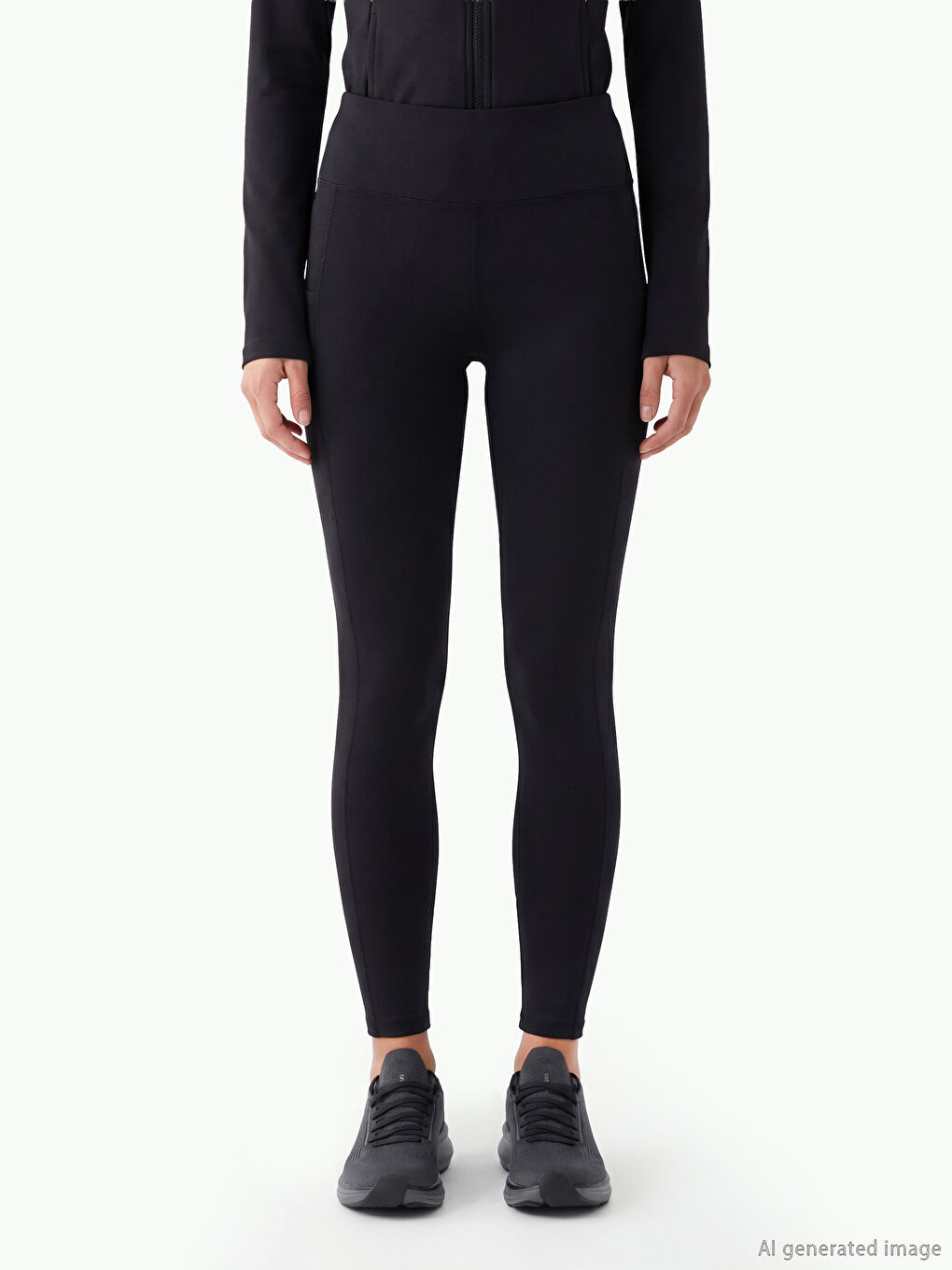 Siyah Yüksek Bel Cepli Kadın Spor Tayt-1